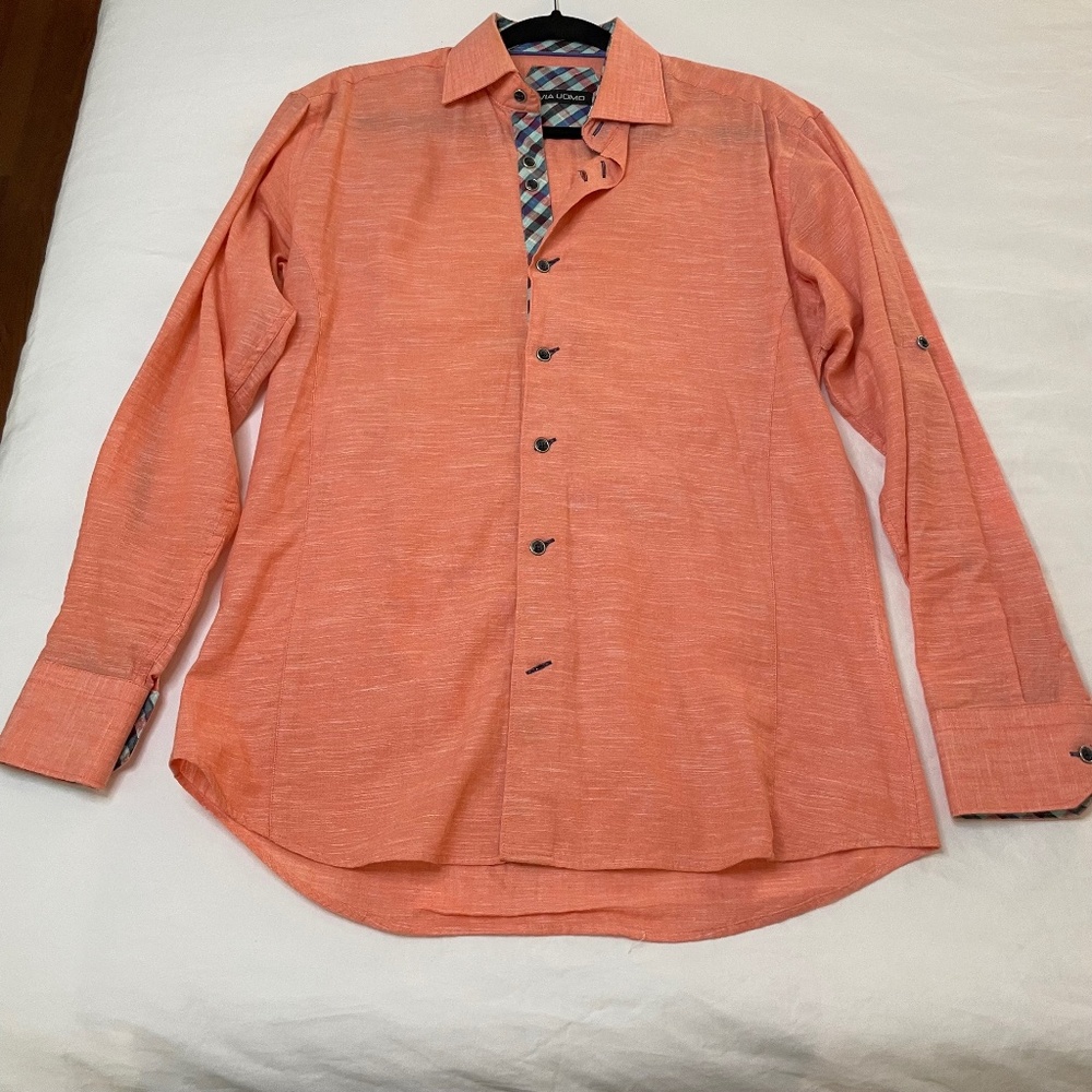 Via Uomo Mens Salmon Button Down Shirt
